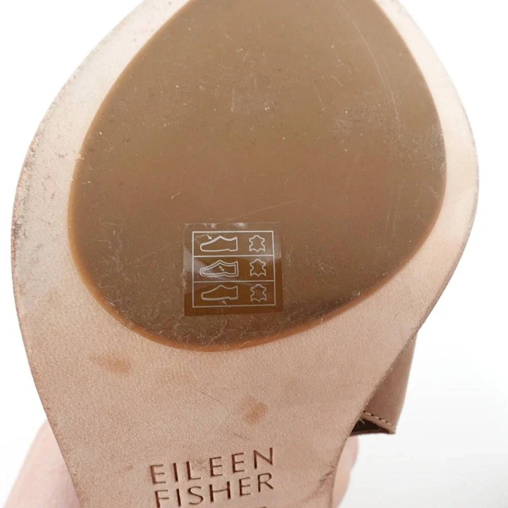 Eileen Fisher Tan Leather Open Toe Block Heel Shootie Booties Size 7